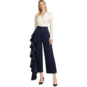 Silky Long Side Ruffle Capri Pants